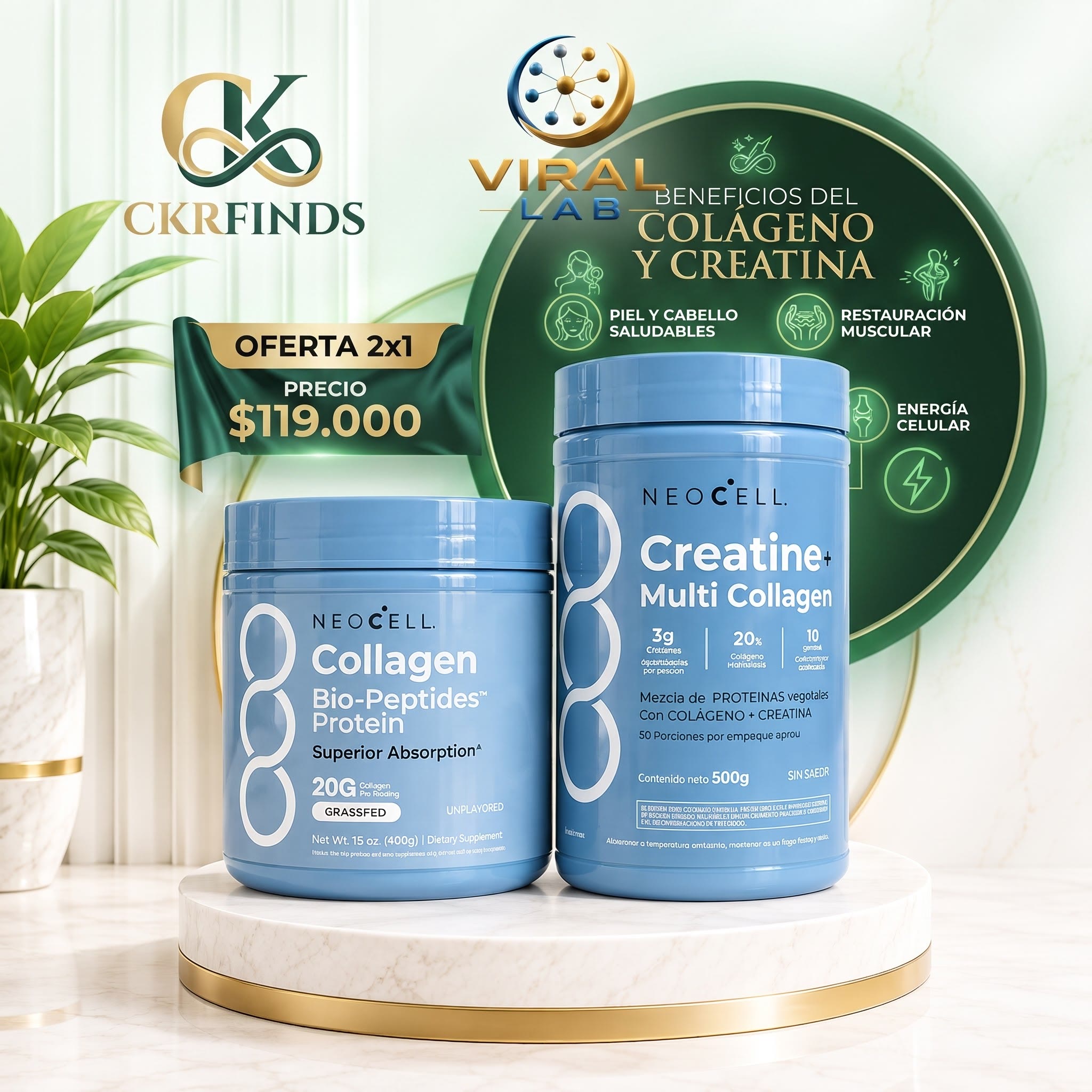 Combo NeoCell Collagen Bio-Peptides + Creatine Multi Collagen, oferta 2x1