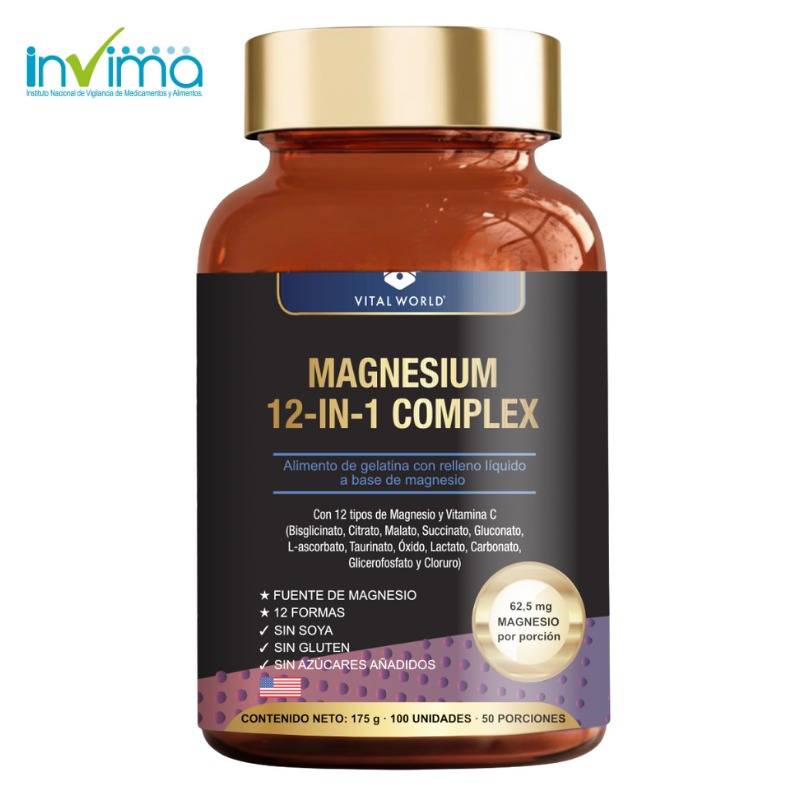 Vital World Magnesium 12-in-1 Complex con registro INVIMA, hecho en USA
